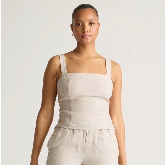 NWT Quince 100% European Linen Fitted Tank | Size S | Color Flax - Picture 1 of 8